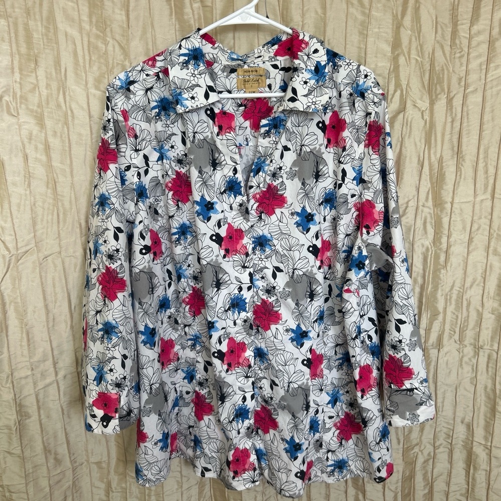 Coldwater Creek Floral Button Down Shirt - non-iron Plus Size Size 22